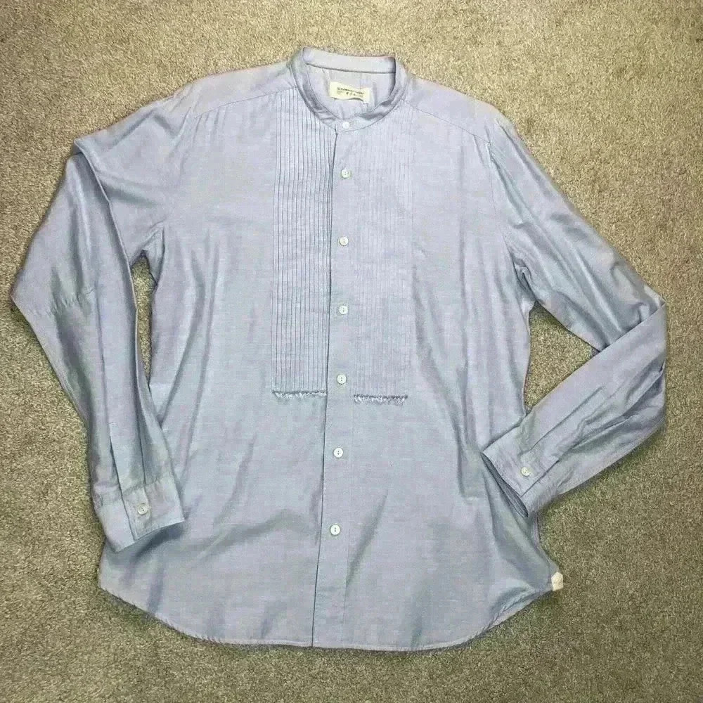 Tintoria Mattei 954 Men Shirt Blue Color Long Sleeves Pleated Panel Sz 40/15-3/4